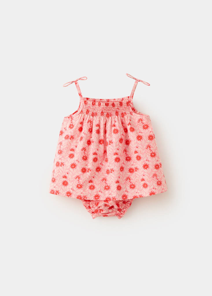 Cotton dress and romper with floral print