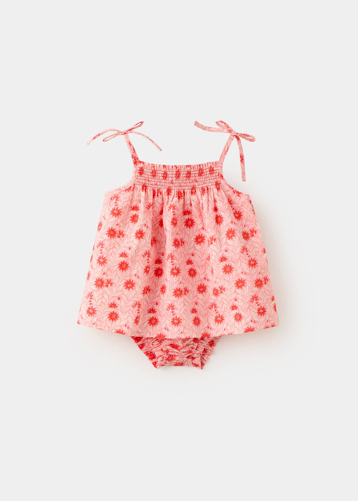 Cotton dress and romper with floral print — Pink
