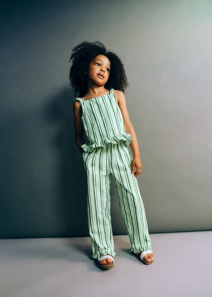 Striped trousers with flounces — Green