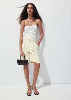Denim Bermuda shorts with buckle detail — Pastel Yellow 10