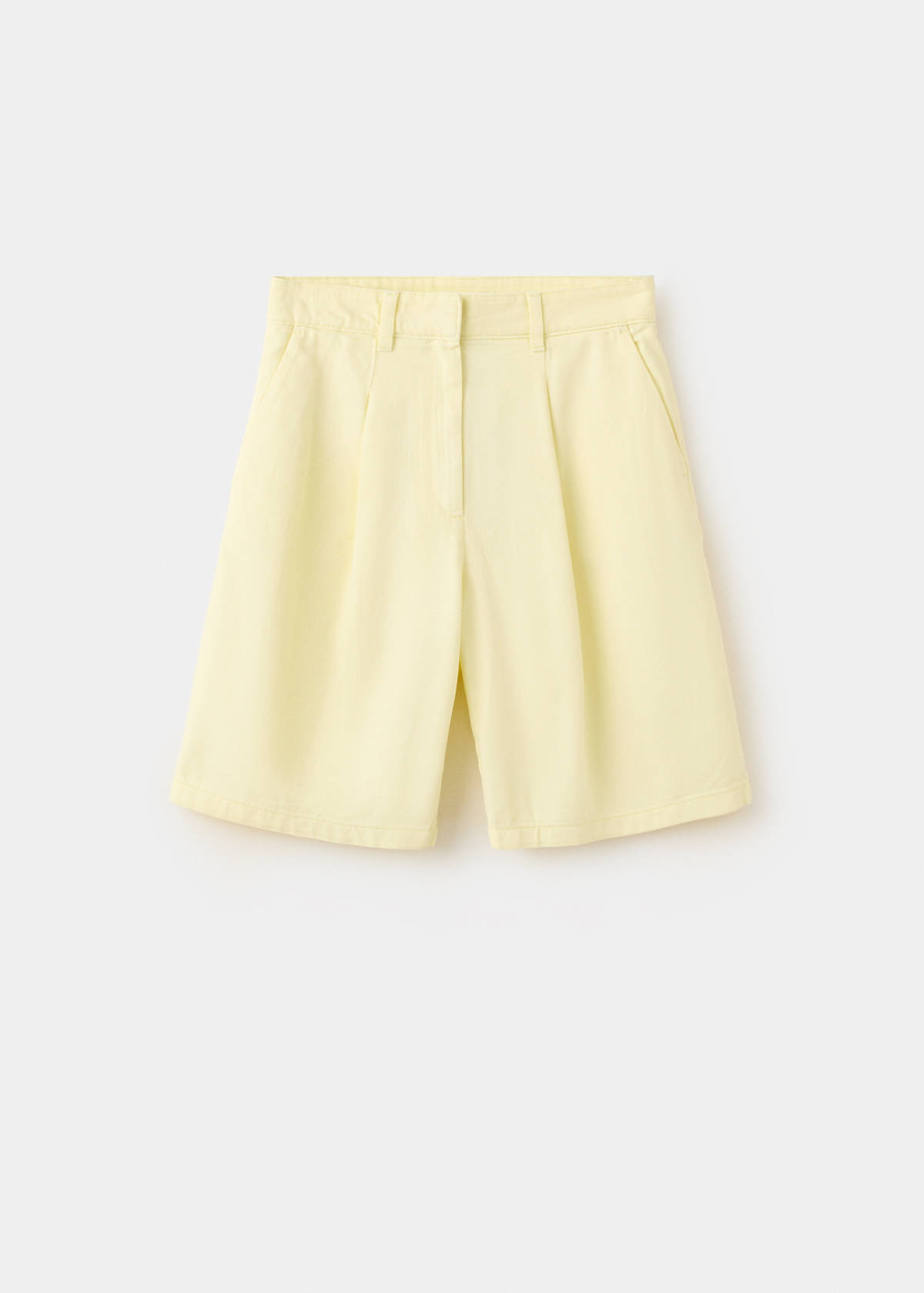 Denim Bermuda shorts with buckle detail — Pastel Yellow