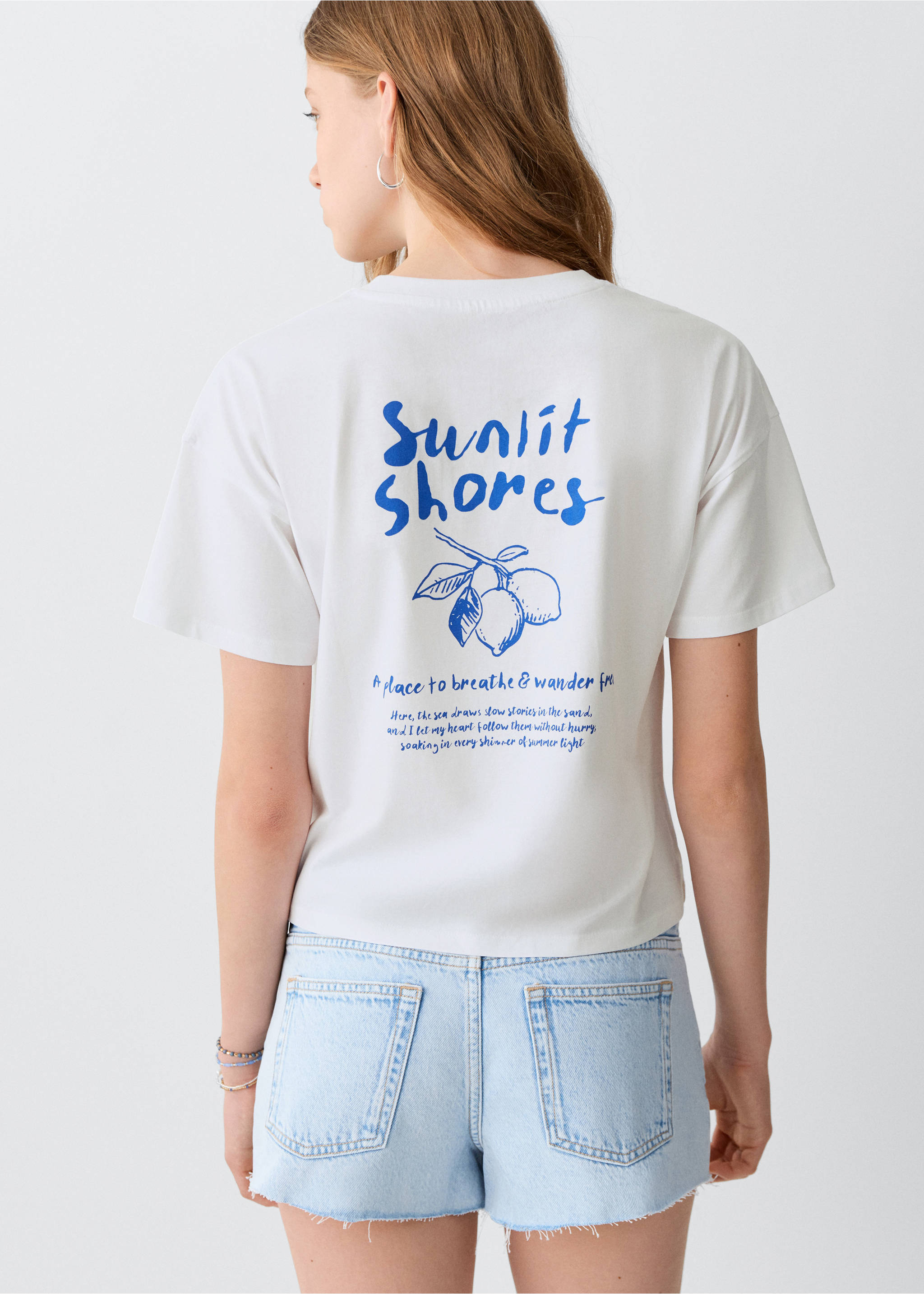 T-shirt en coton imprimé - Verso de l’article, Blanc cassé. Ref: 37081411-00.