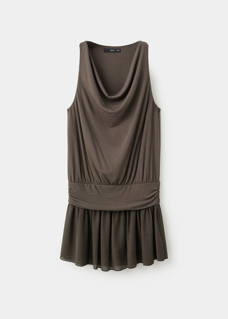 Drapowana sukienka z falbaną u dołu brązowy - Kobieta - XS - MANGO