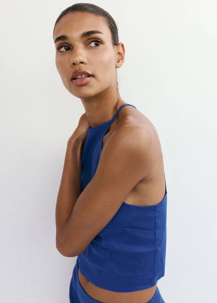 Linen cotton halter top — Blue