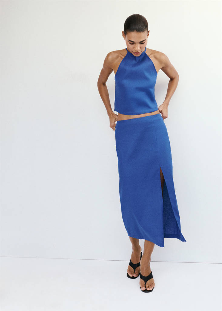 Linen cotton halter top — Blue
