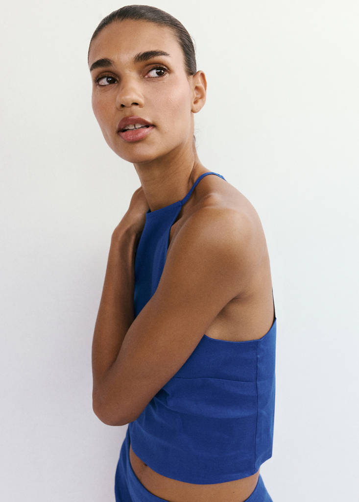 Linen cotton halter top — Blue