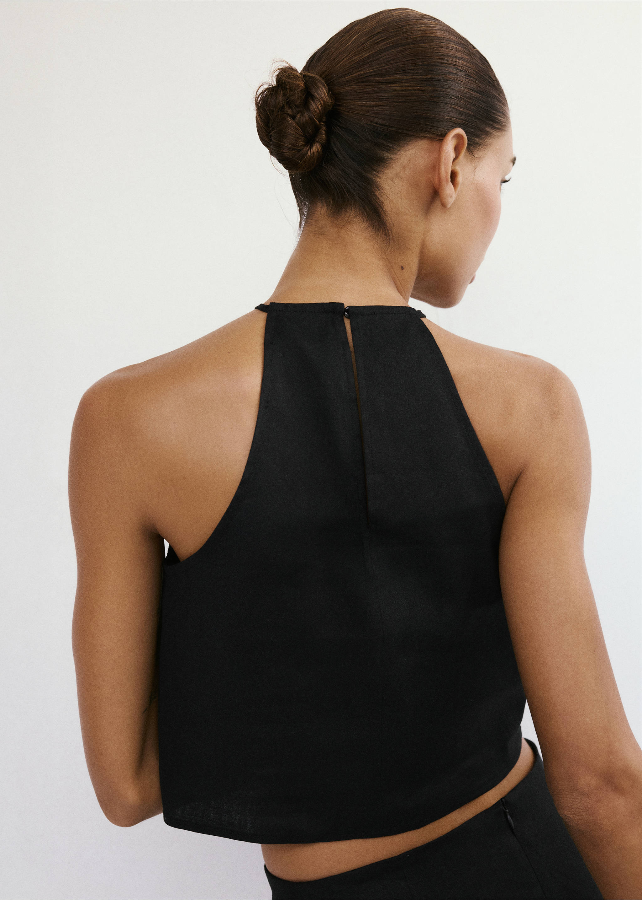 Linen cotton halter top - Reverse of the article, Black. Ref: 37081415-00.