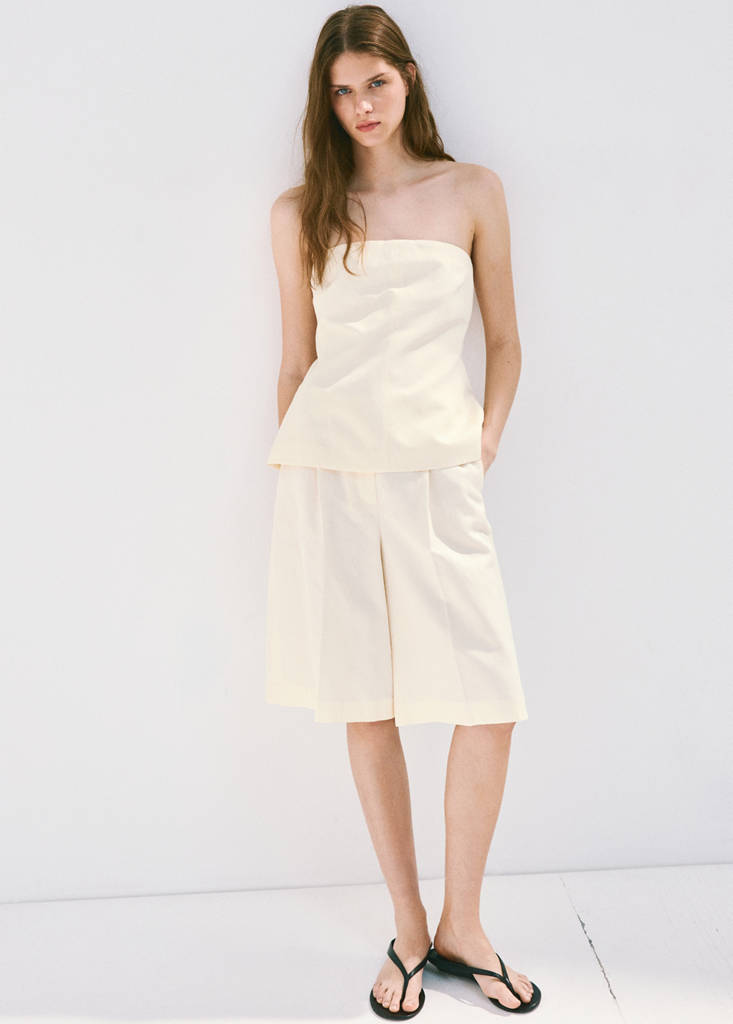 Straight linen Bermuda shorts — Off White