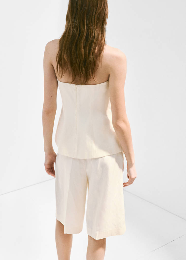 Straight linen Bermuda shorts — Off White