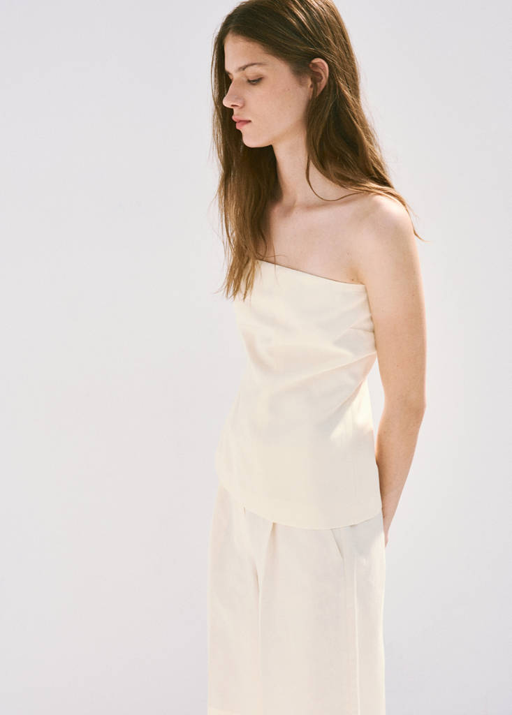 Straight linen Bermuda shorts — Off White