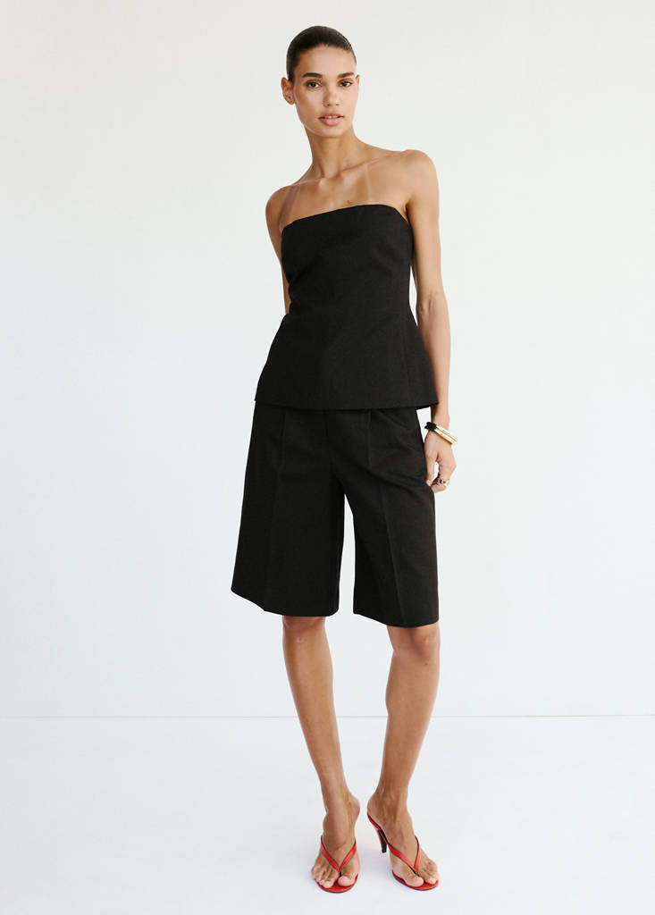 Mango Straight Linen Bermuda Shorts In Black