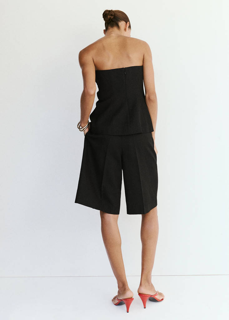 Straight linen Bermuda shorts — Black