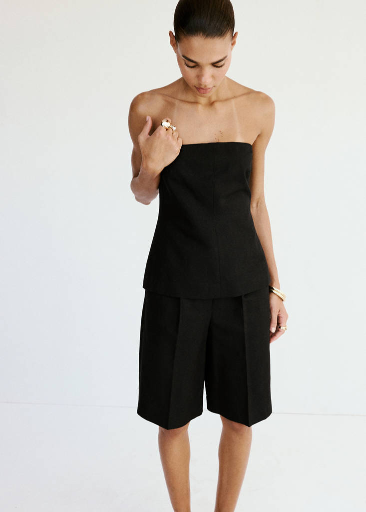 Straight linen Bermuda shorts — Black