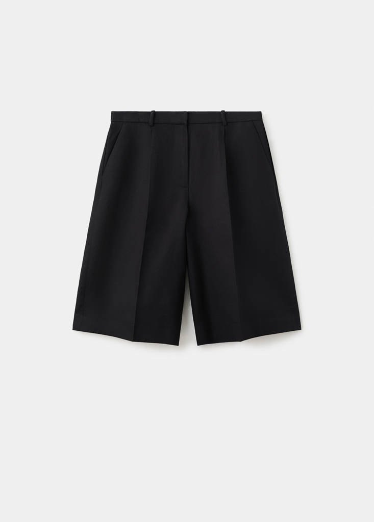 Straight linen Bermuda shorts — Black