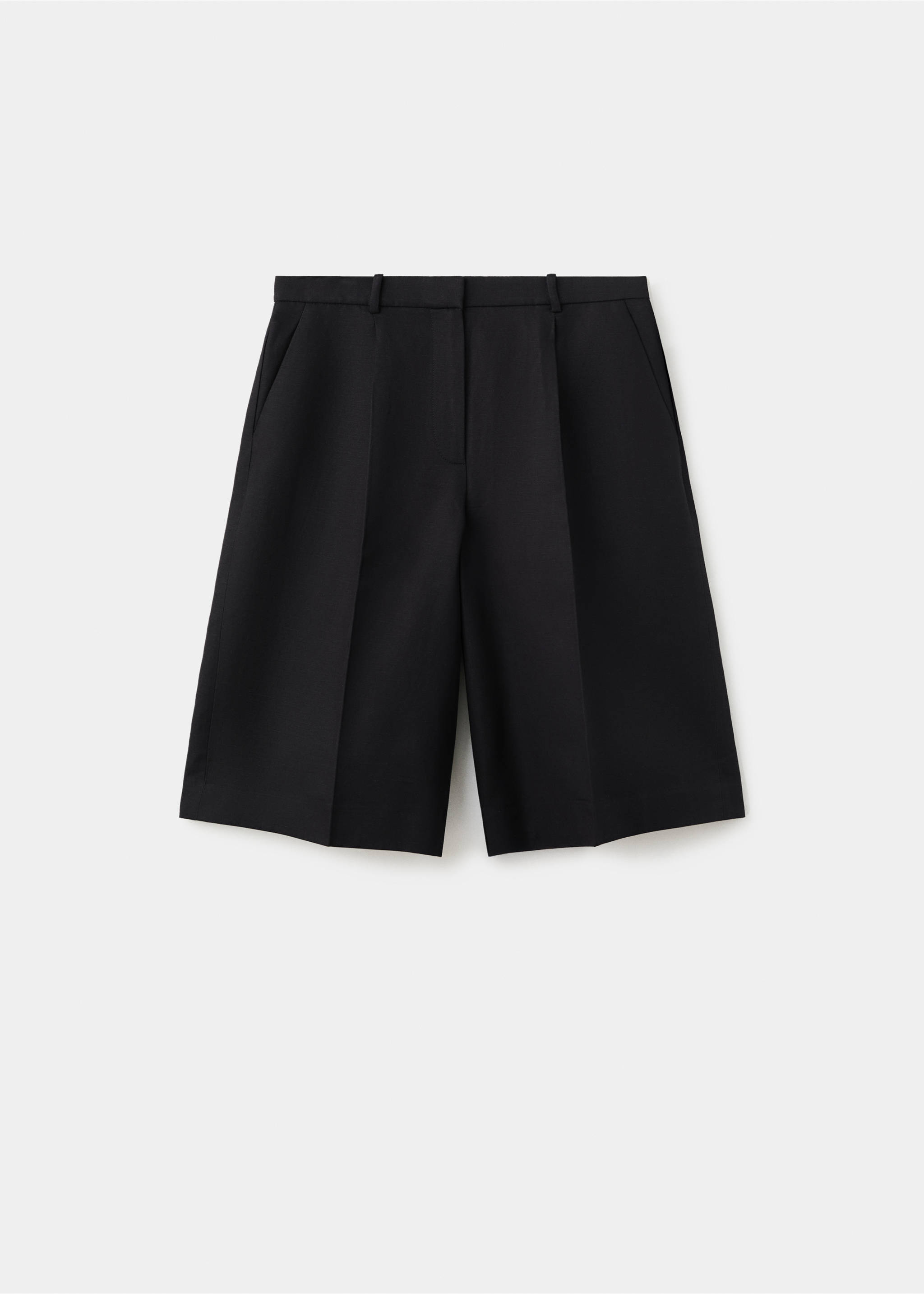 Straight linen Bermuda shorts - Article without model, Black. Ref: 37081416-00.