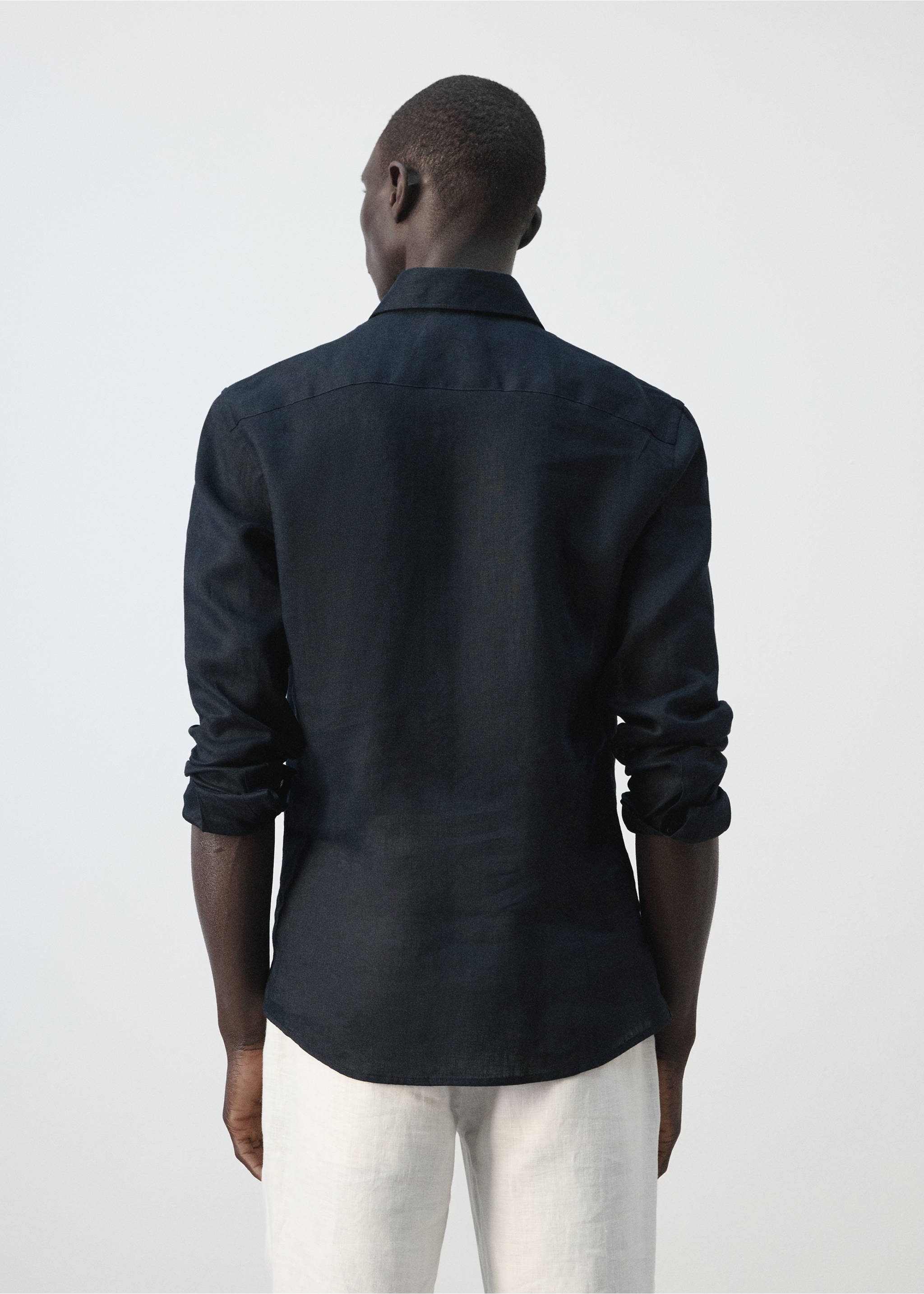 Kemeja 100% linen slim-fit - Versi terbalik dari barang, Biru laut. Ref: 37081422-00.