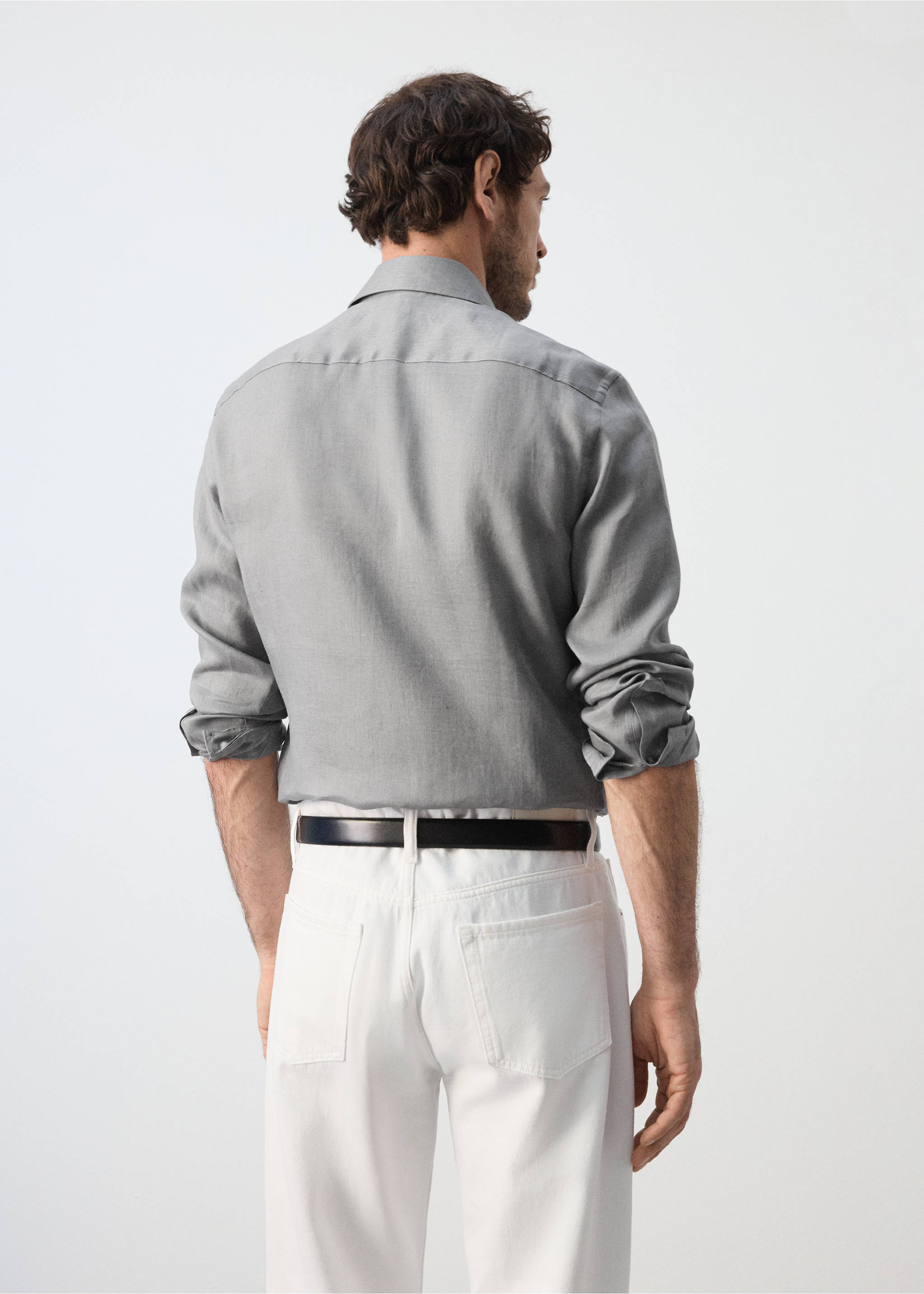 100% linen slim-fit shirt - Reverse of the article, Charcoal. Ref: 37081422-00.