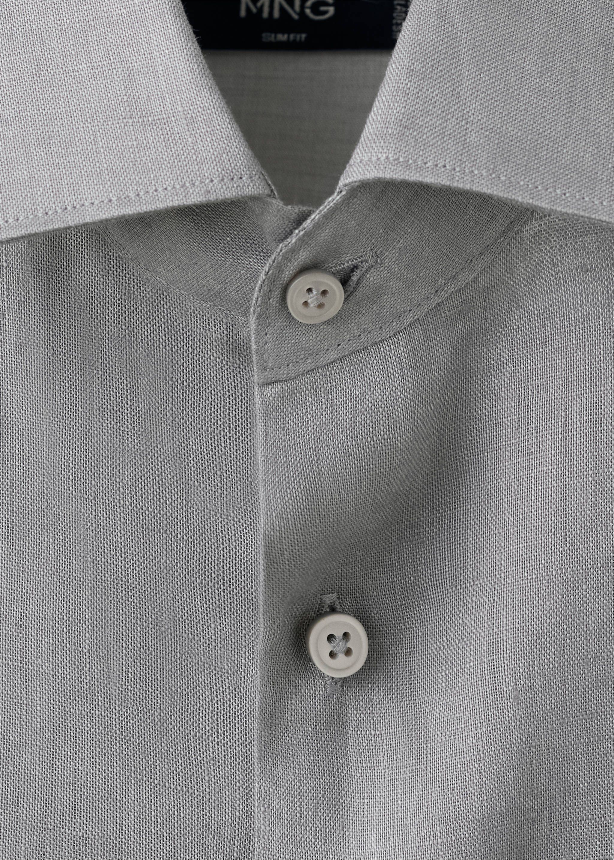 Camisa slim fit 100% lino - Detalle del artículo 8, Gris antracita. Ref: 37081422-00.