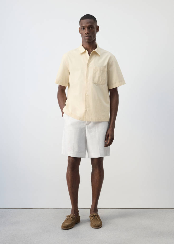 Regular fit cotton-linen blend shirt — Vanilla