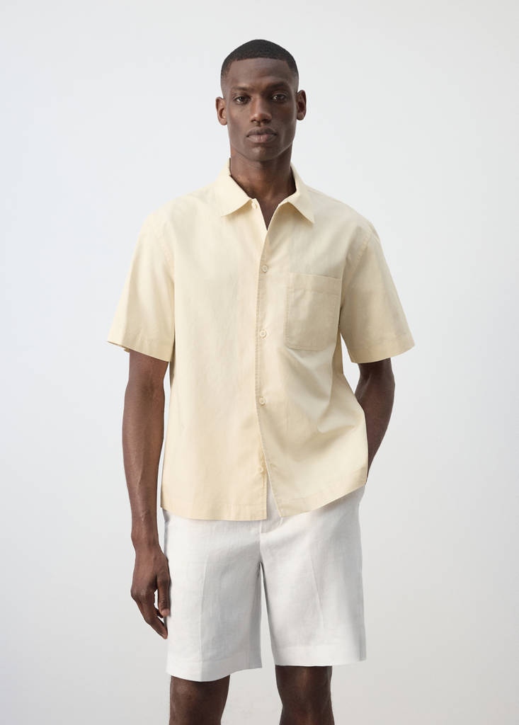 Regular fit cotton-linen blend shirt — Vanilla