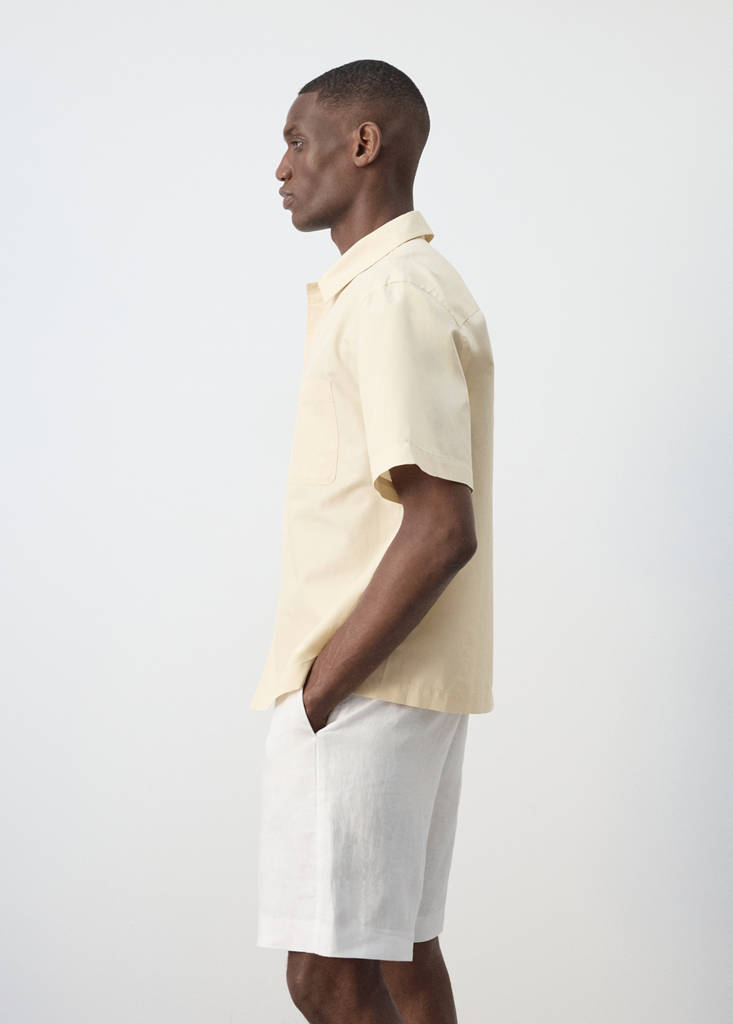 Regular fit cotton-linen blend shirt — Vanilla