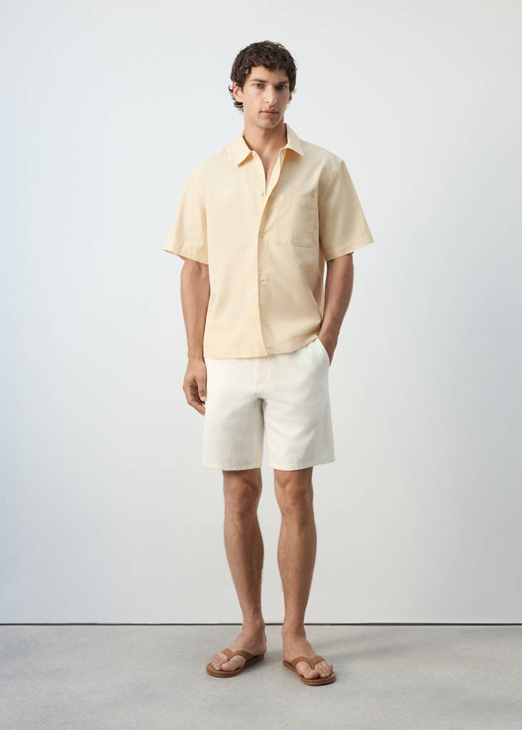 Regular fit cotton-linen blend shirt — Vanilla