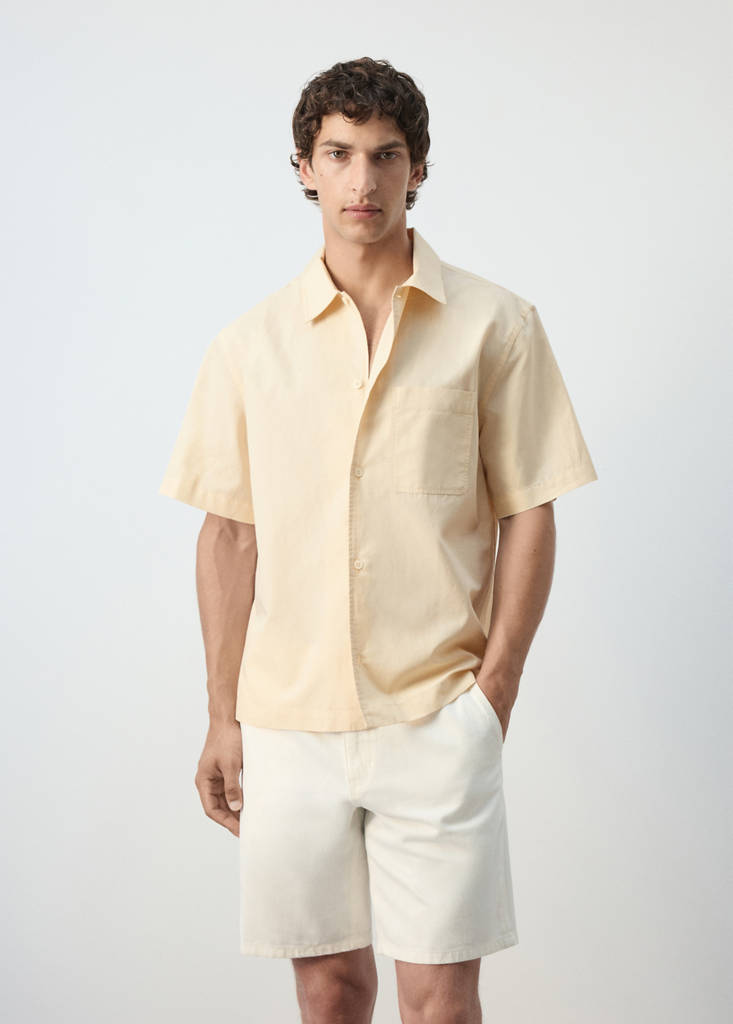 Regular fit cotton-linen blend shirt — Vanilla