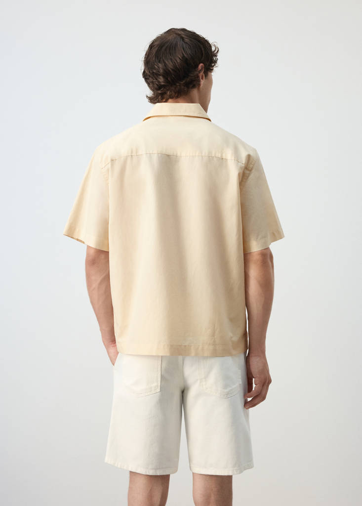 Regular fit cotton-linen blend shirt — Vanilla