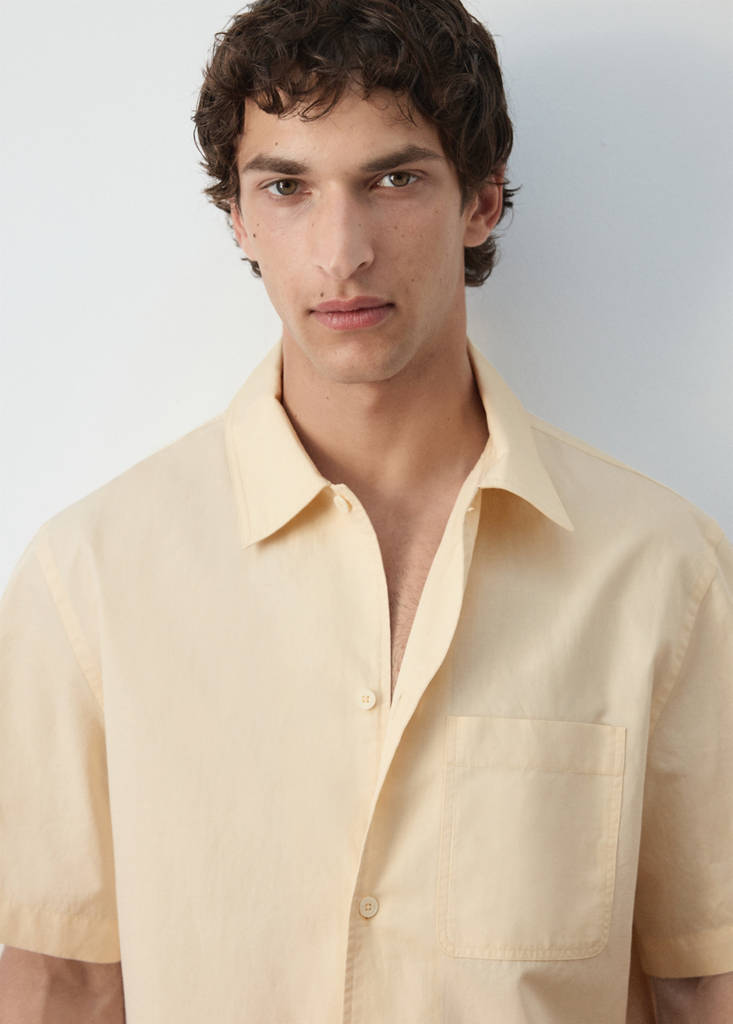 Regular fit cotton-linen blend shirt — Vanilla