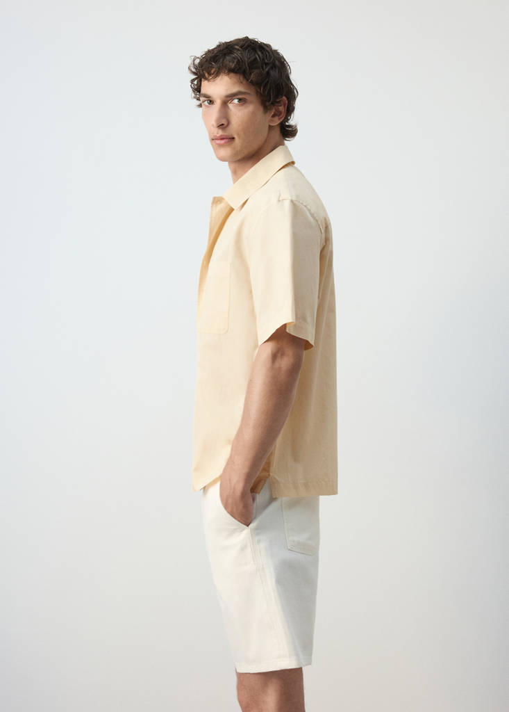 Regular fit cotton-linen blend shirt — Vanilla
