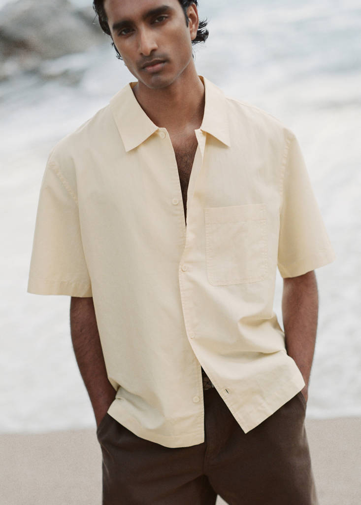 Regular fit cotton-linen blend shirt — Vanilla