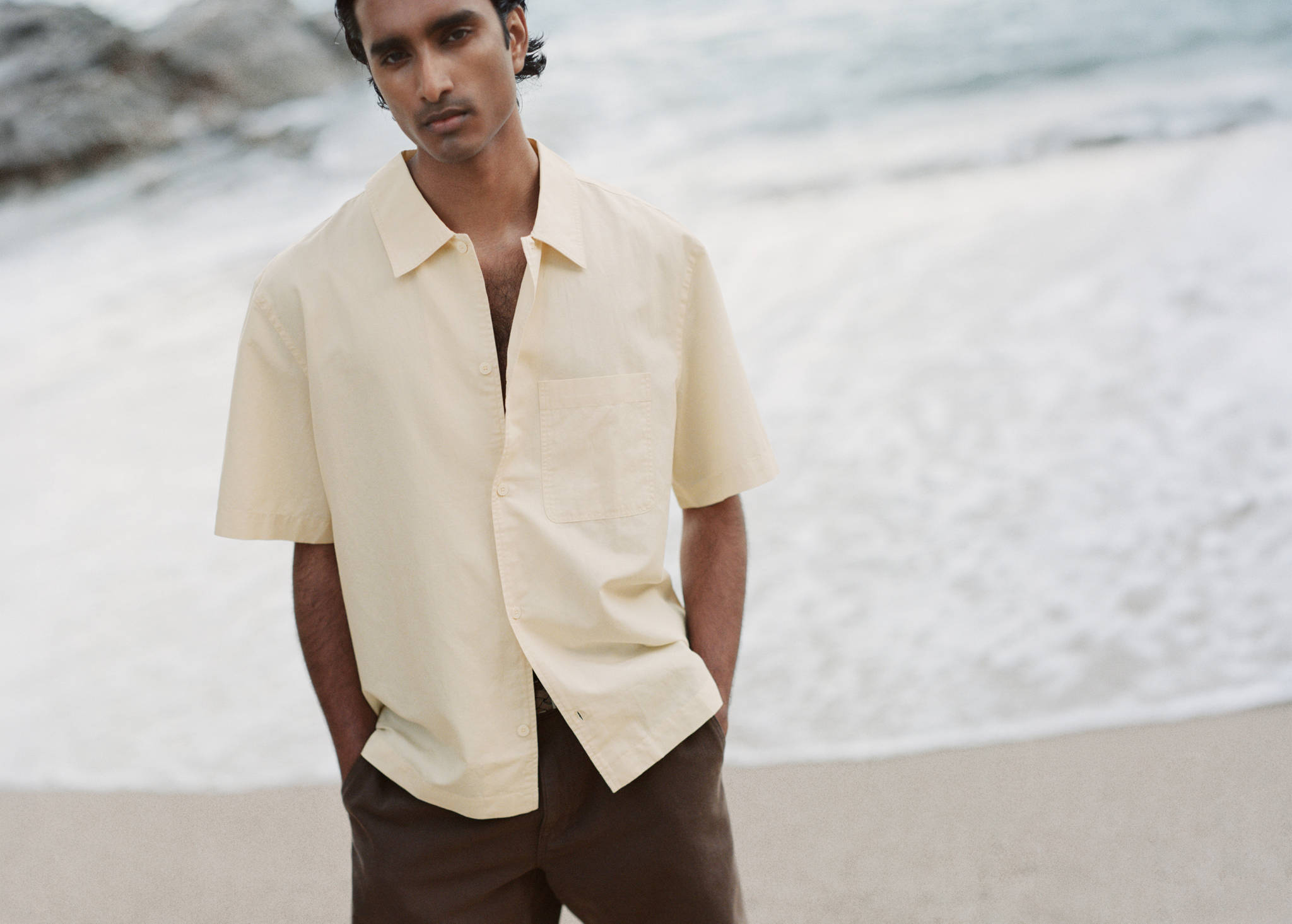 Regular fit cotton-linen blend shirt - Panoramic plane