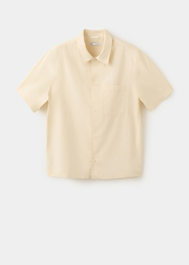 Regular fit cotton-linen blend shirt — Vanilla