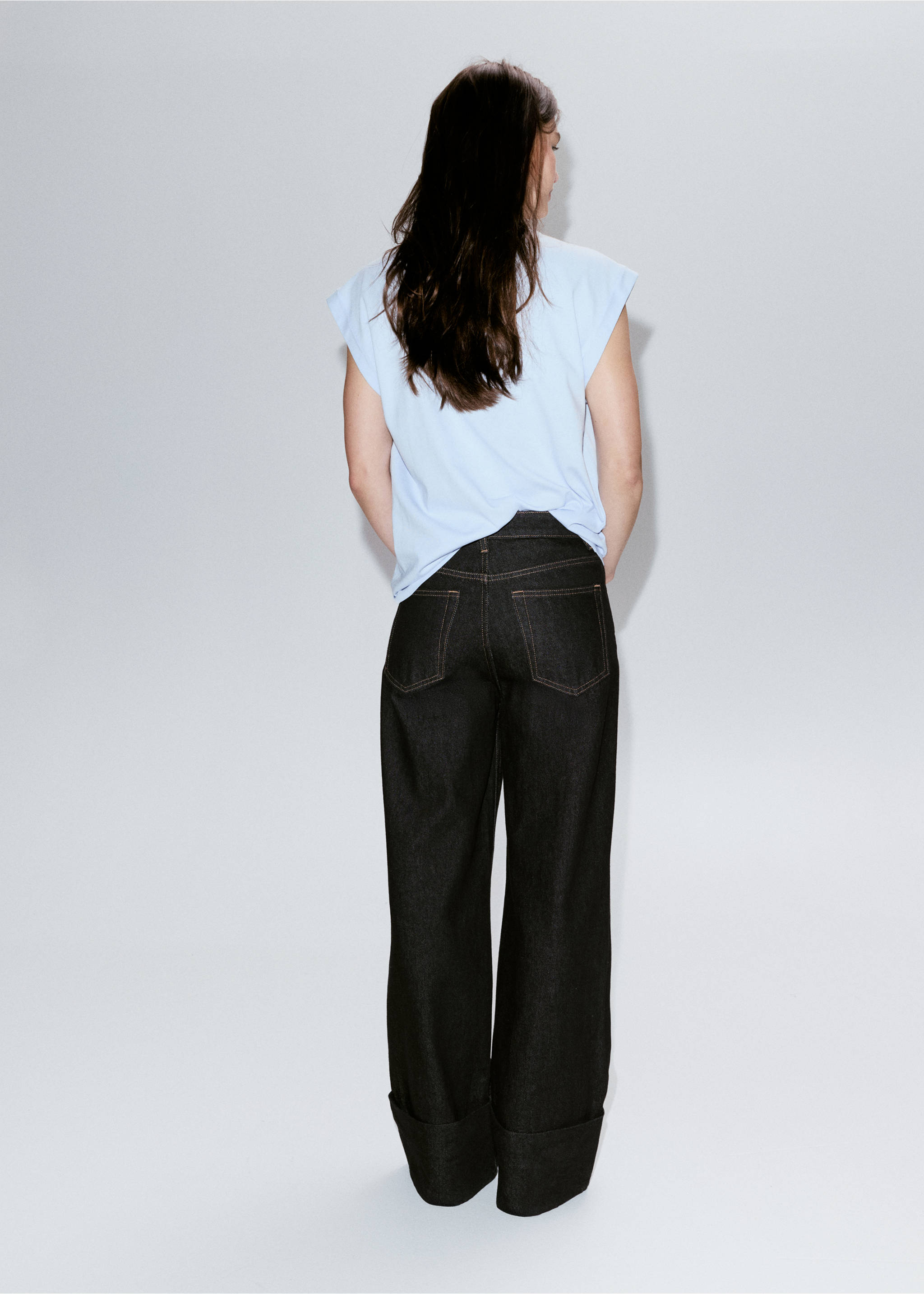 T-shirt coton manches courtes - Verso de l’article, Bleu ciel. Ref: 37081425-00.