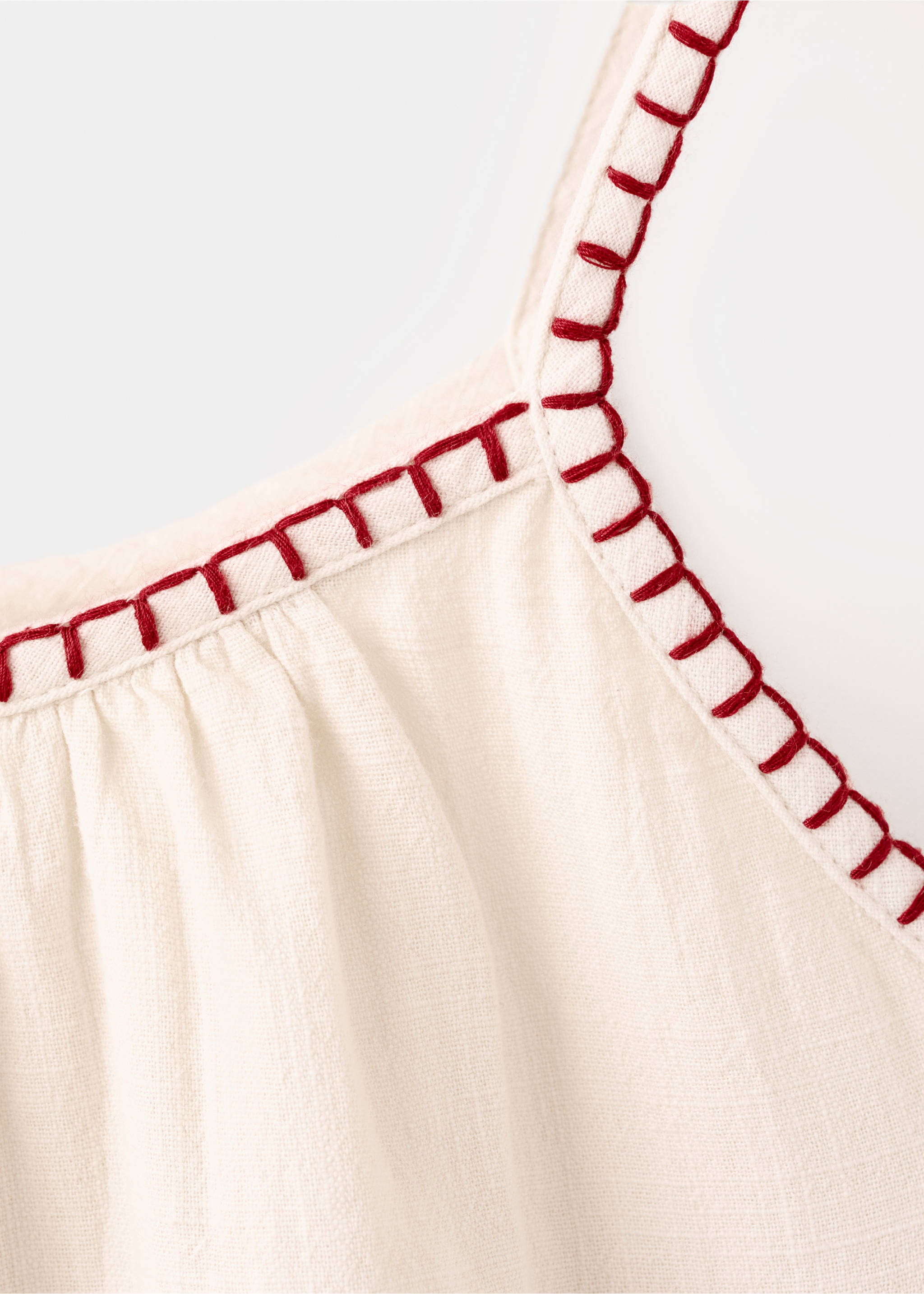 Dress with embroidered details and tassels - Details of the article 8, Ecru. Ref: 37081429-00.