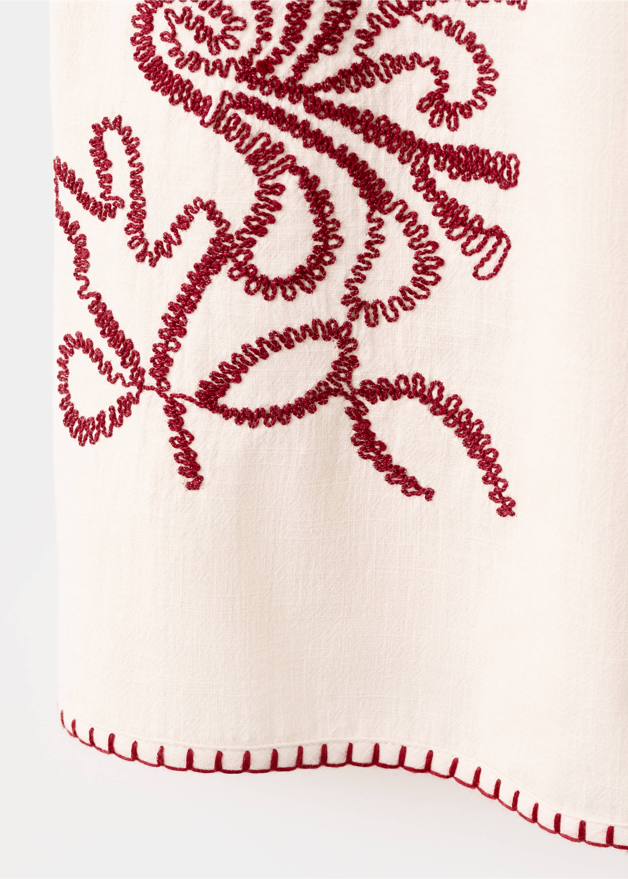 Dress with embroidered details and tassels - Details of the article 0, Ecru. Ref: 37081429-00.