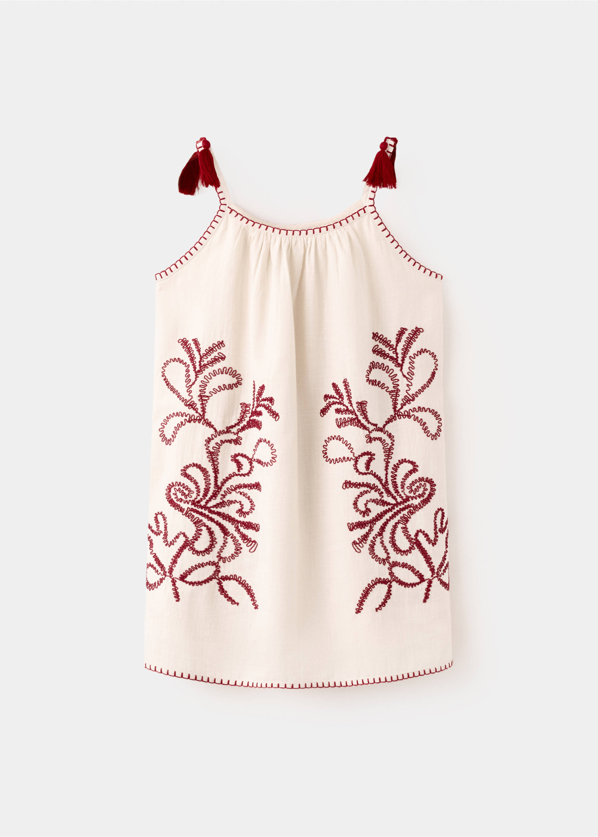 Dress with embroidered details and tassels - Article without model, Ecru. Ref: 37081429-00.