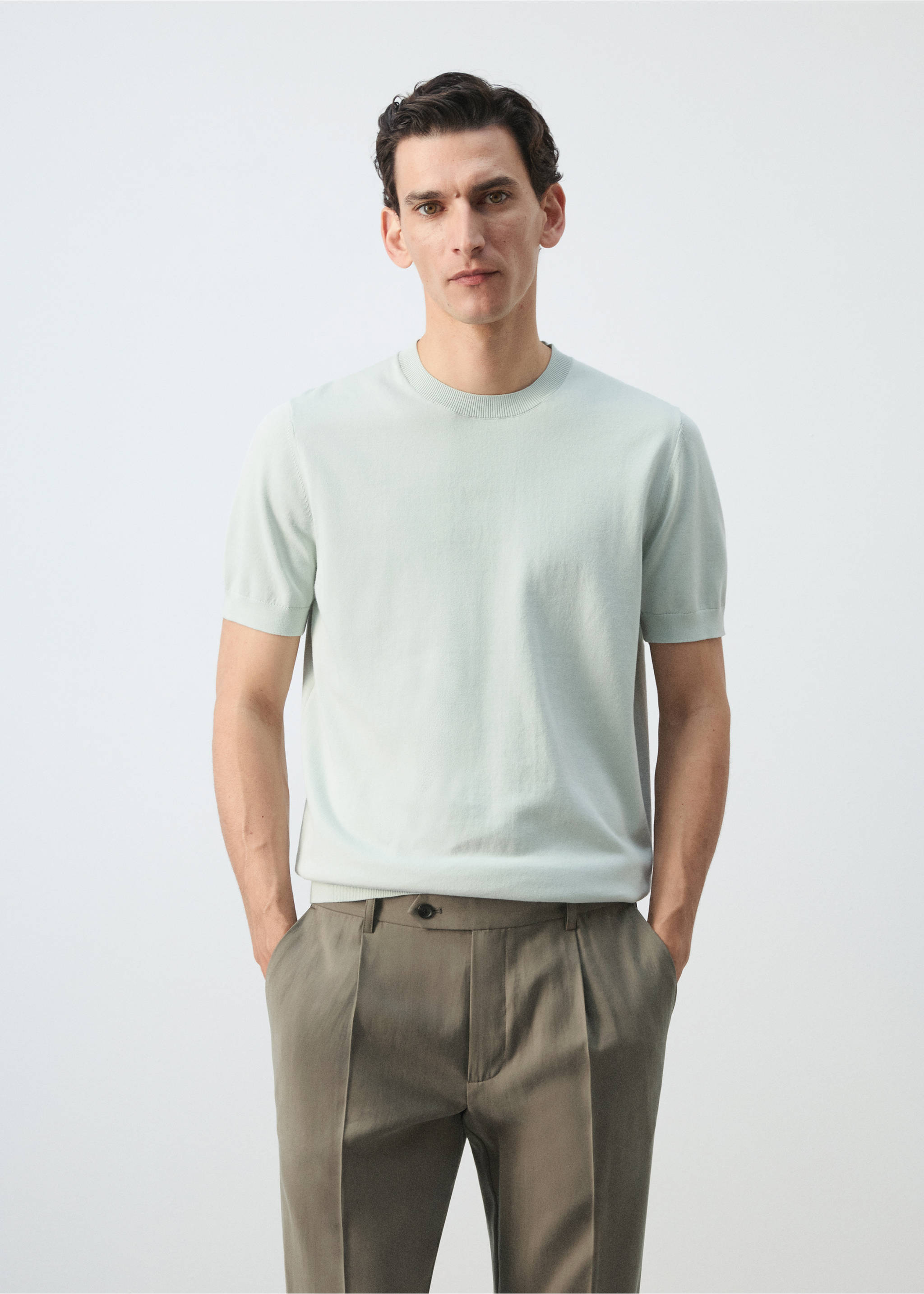 T-shirt maille fine coton - Plan moyen, Vert pastel. Ref: 37081435-00.