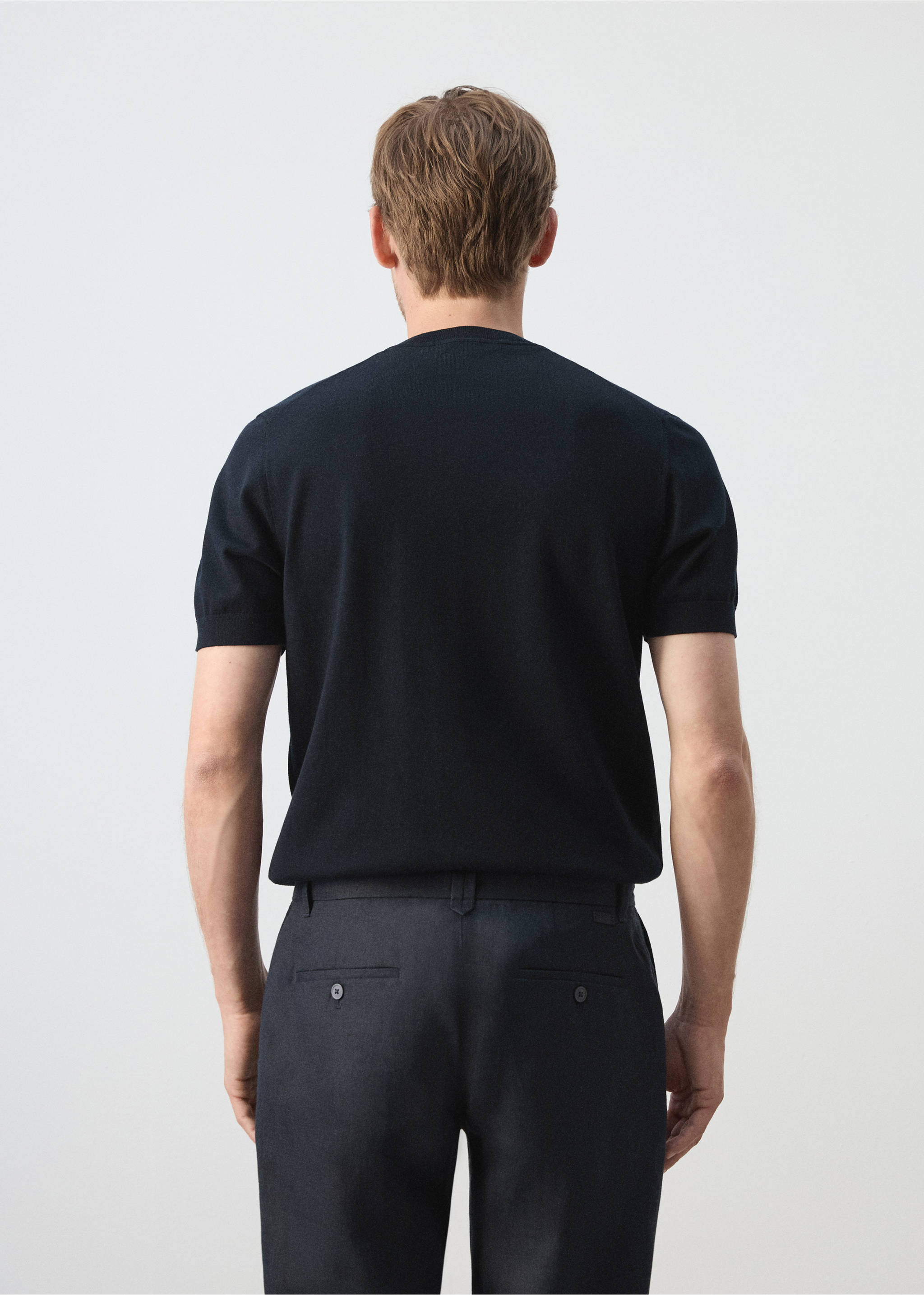 Cotton fine-knit t-shirt - Reverse of the article, Night Blue. Ref: 37081435-00.