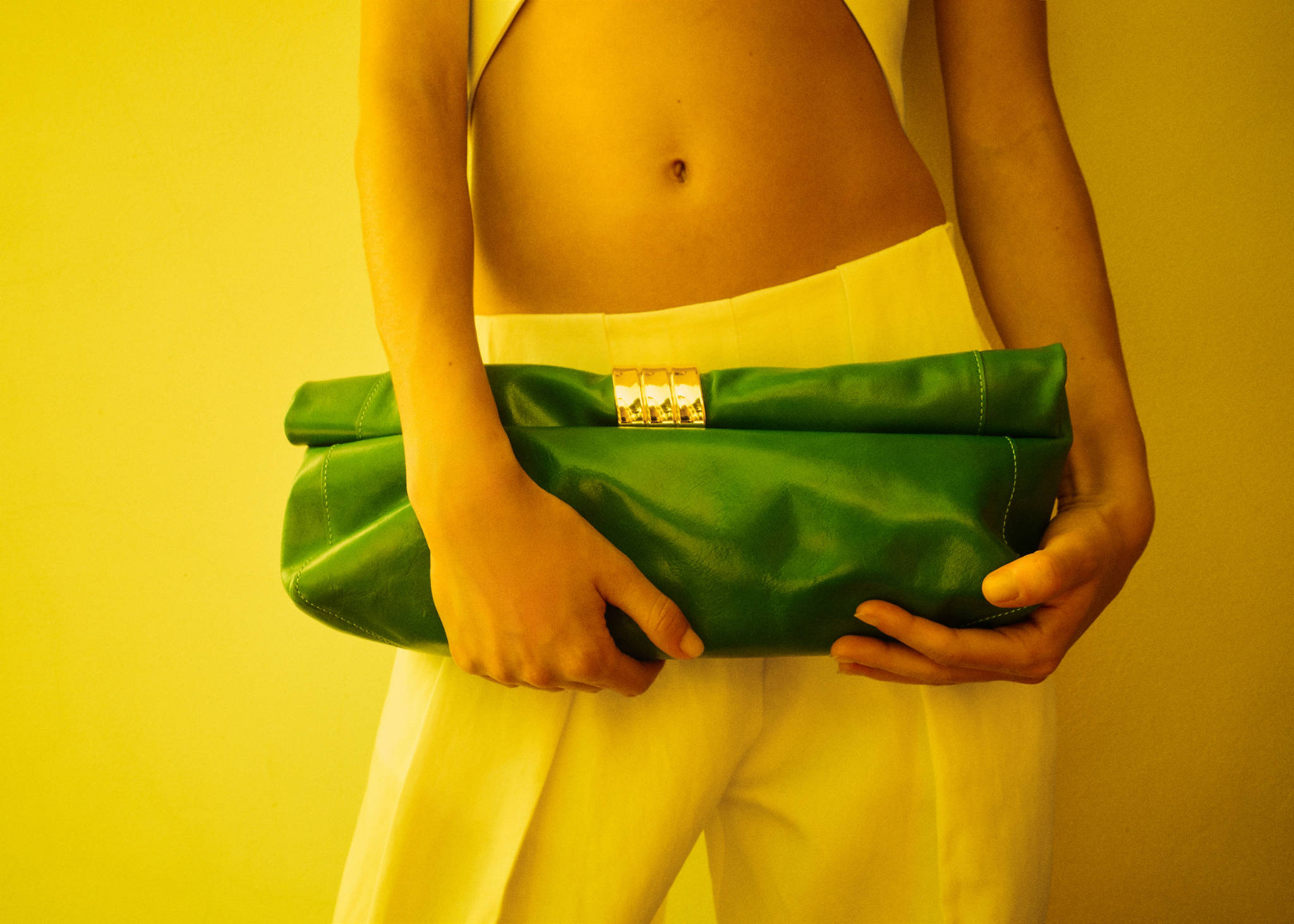 Leather clutch bag with metallic appliqué - Panoramic plane