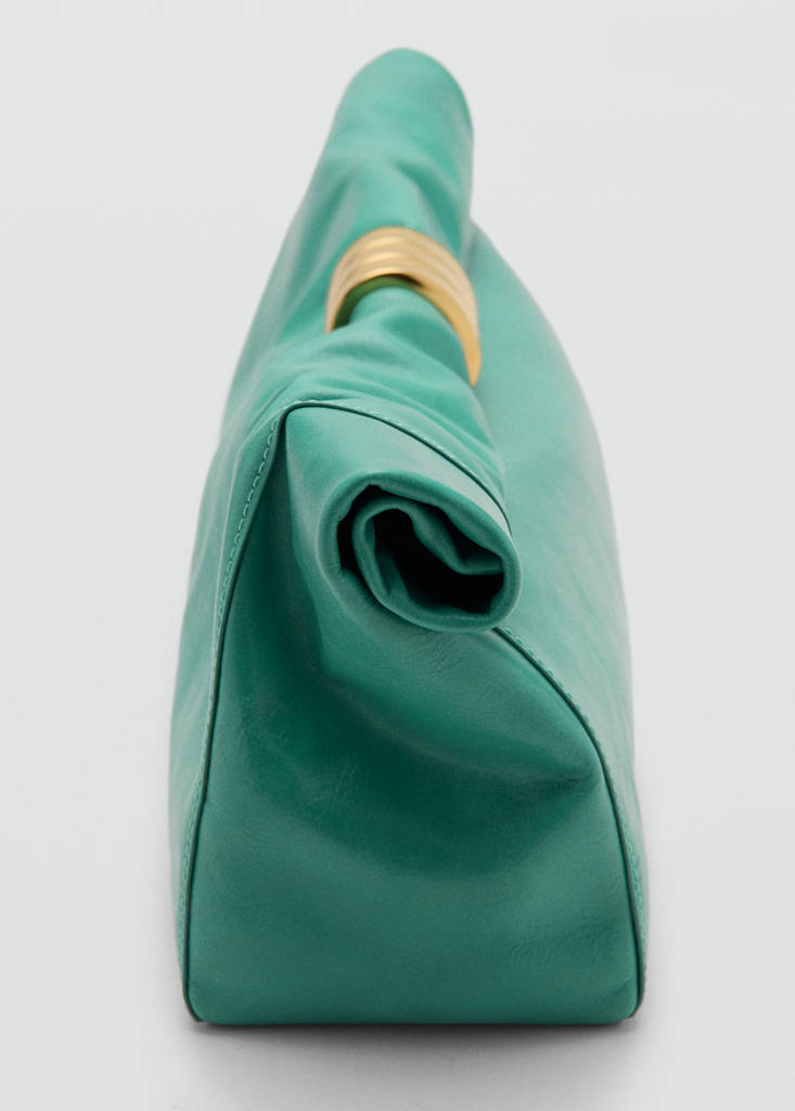 Leather clutch bag with metallic appliqué — Turquoise