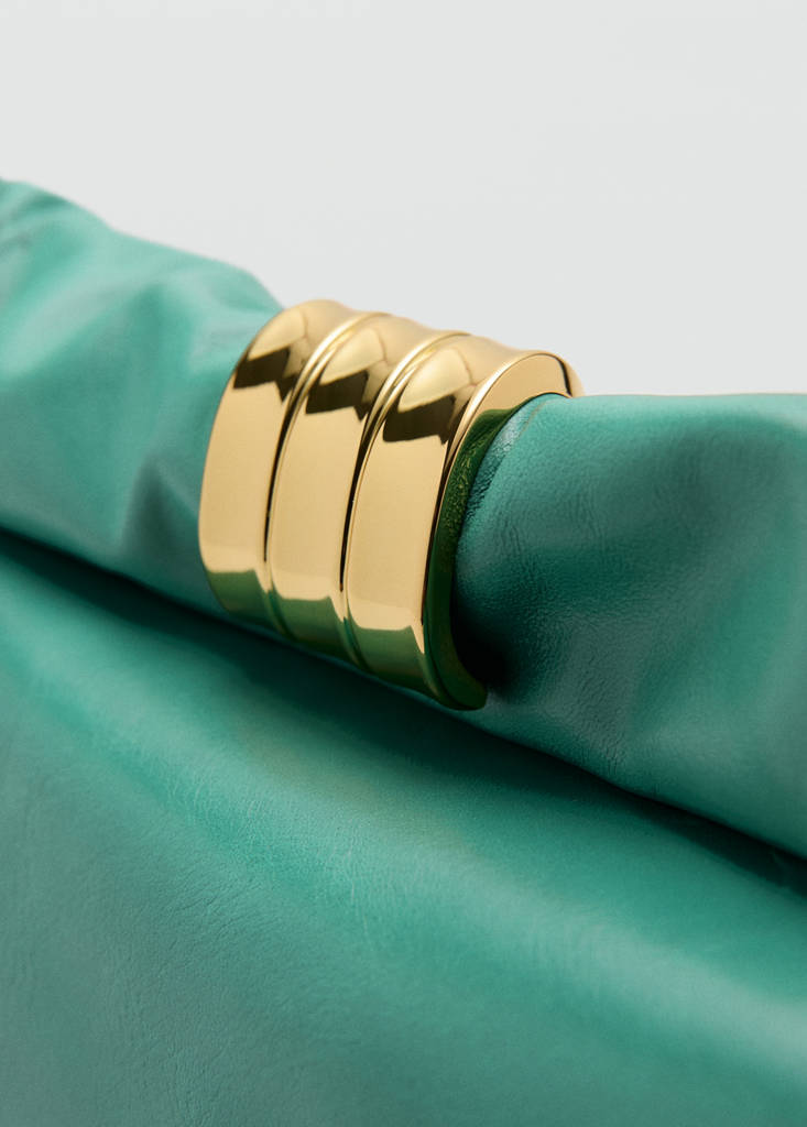 Leather clutch bag with metallic appliqué — Turquoise