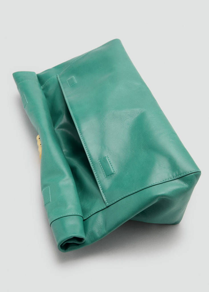 Leather clutch bag with metallic appliqué — Turquoise