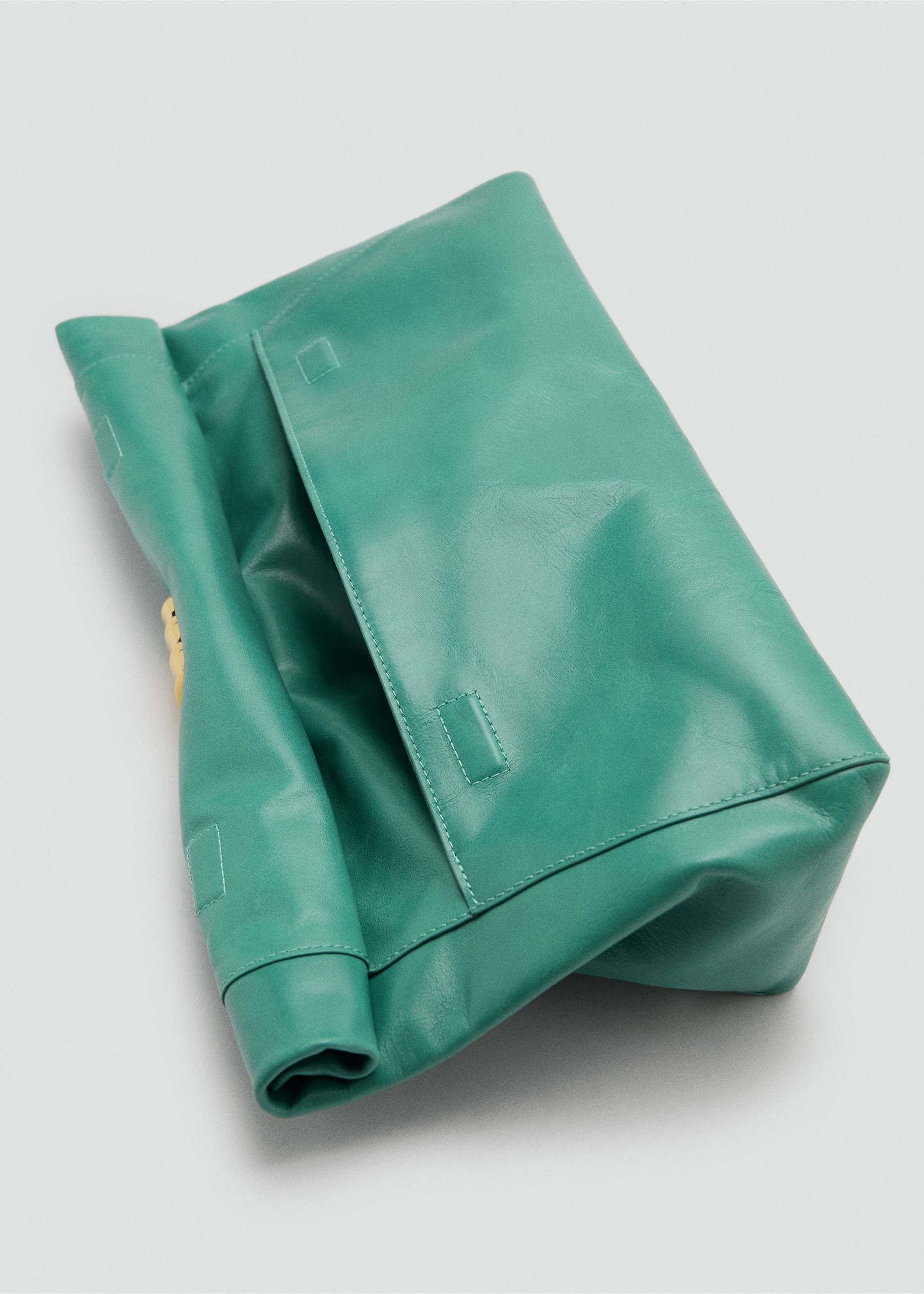 Leather handbag with metal embellishment - Details of the article 3, Turquoise. Ref: 37081437-00.