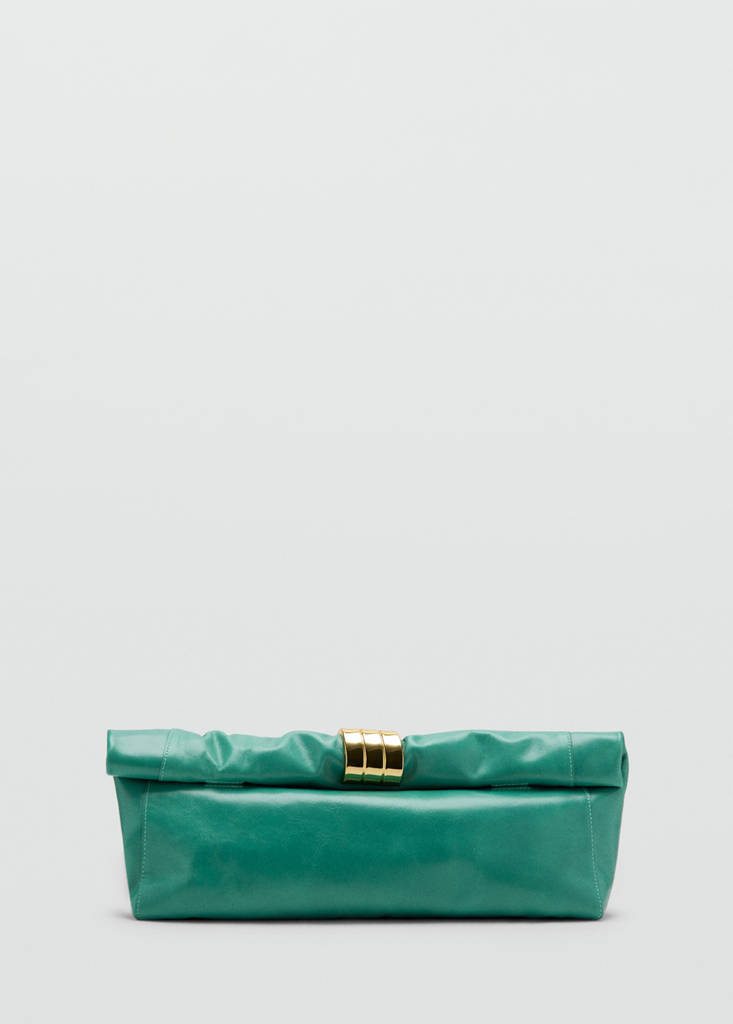 Leather clutch bag with metallic appliqué — Turquoise