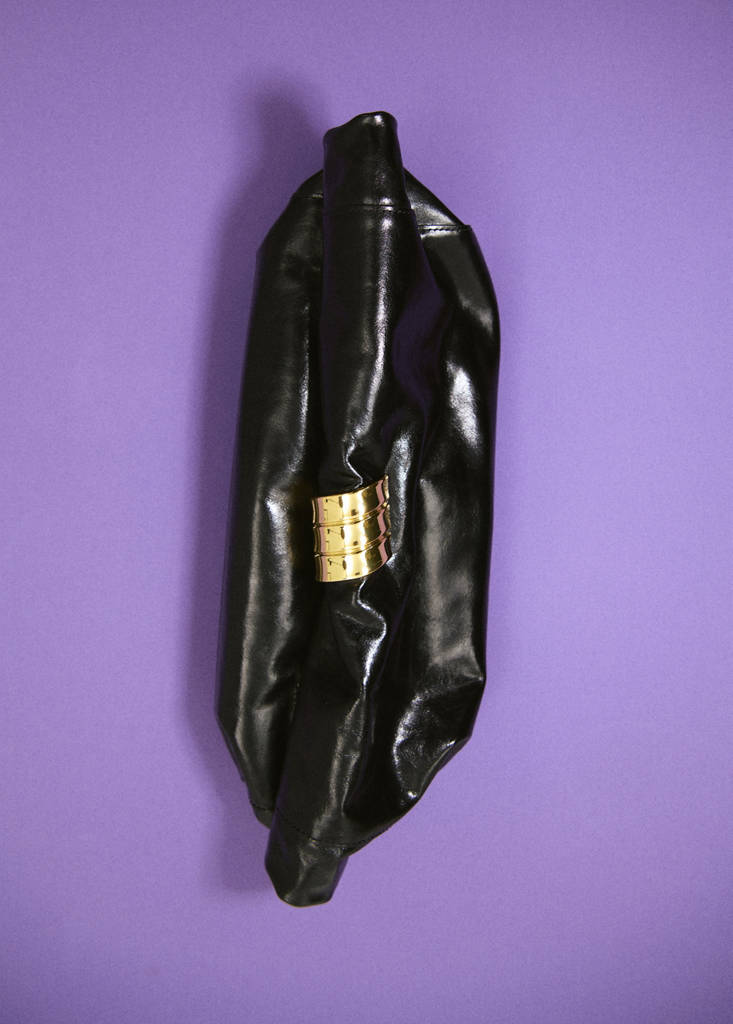 Borsa A Mano Pelle Applicazione Metallo