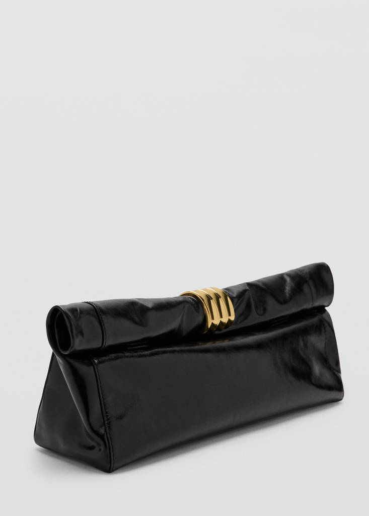 Leather clutch bag with metallic appliqué — Black