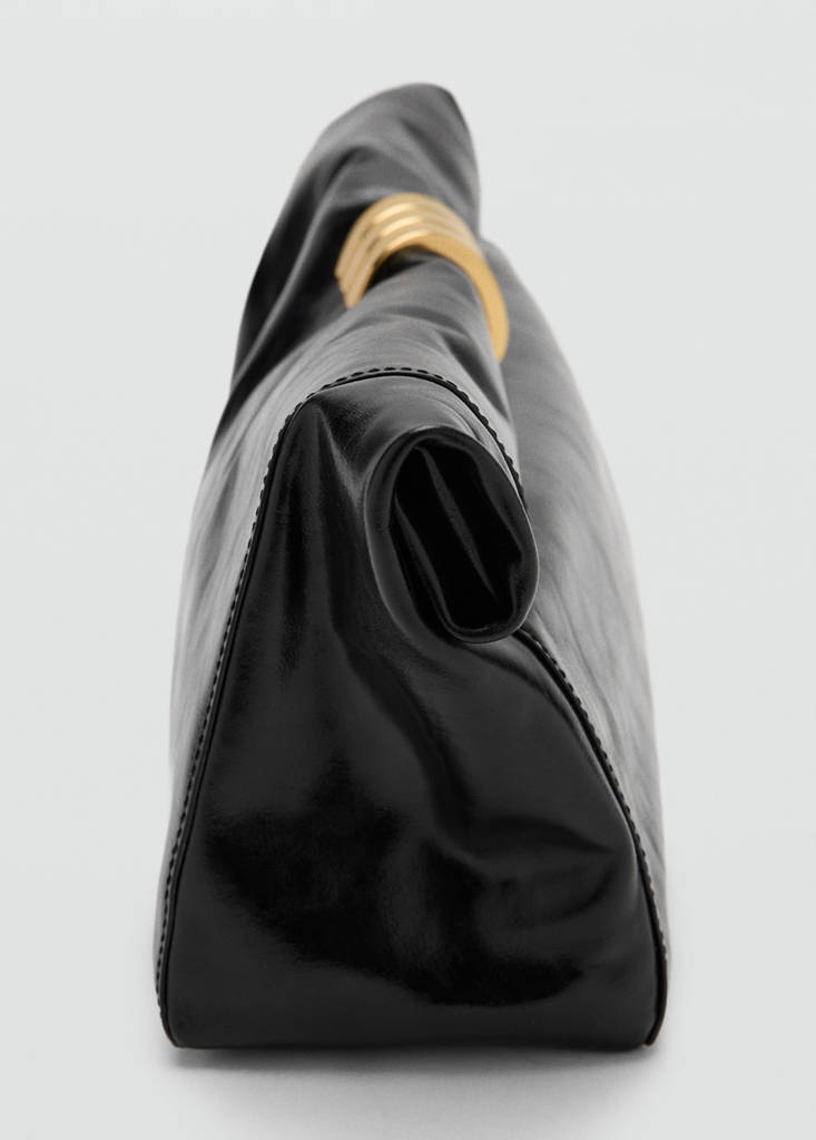 Leather clutch bag with metallic appliqué — Black