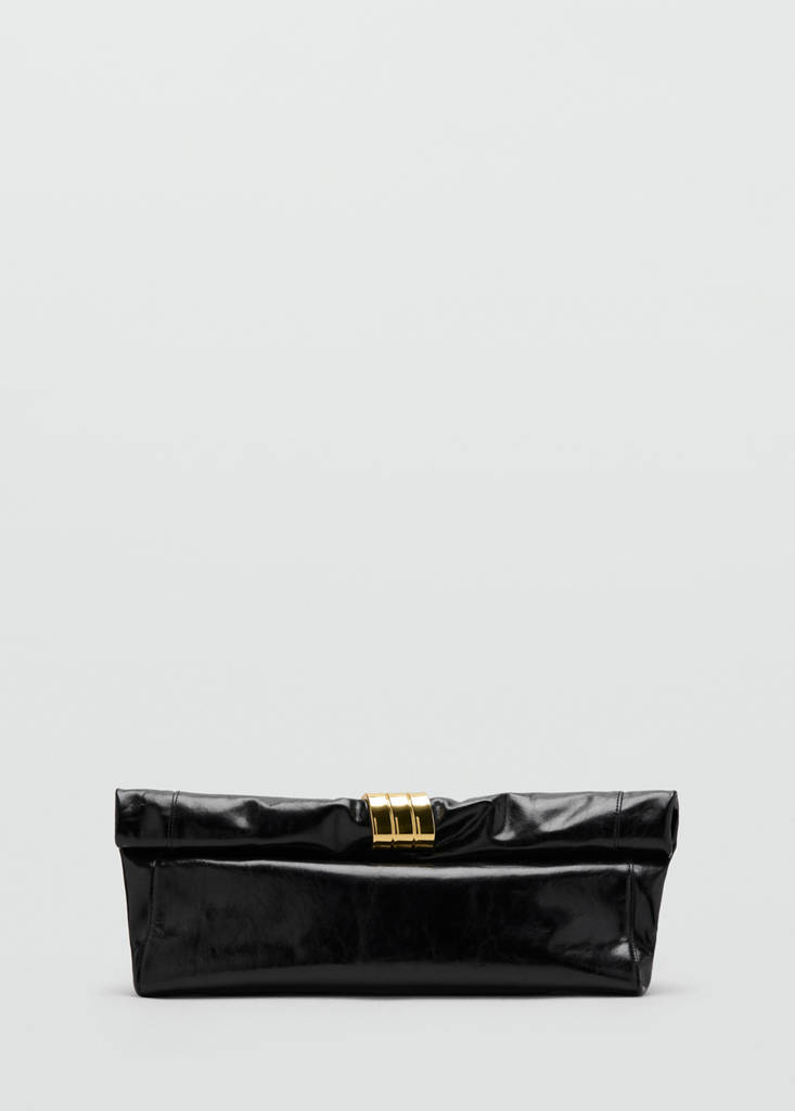 Leather clutch bag with metallic appliqué — Black