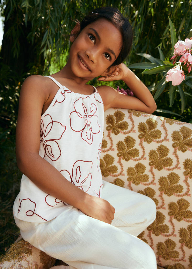 Floral-embroidered cotton t-shirt — Off White
